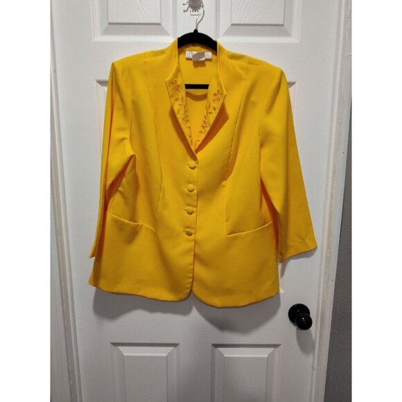 Vintage Allison Woods Blazer Women's Button Yellow Suit Jacket Size 14W USA made - Picture 9 of 9